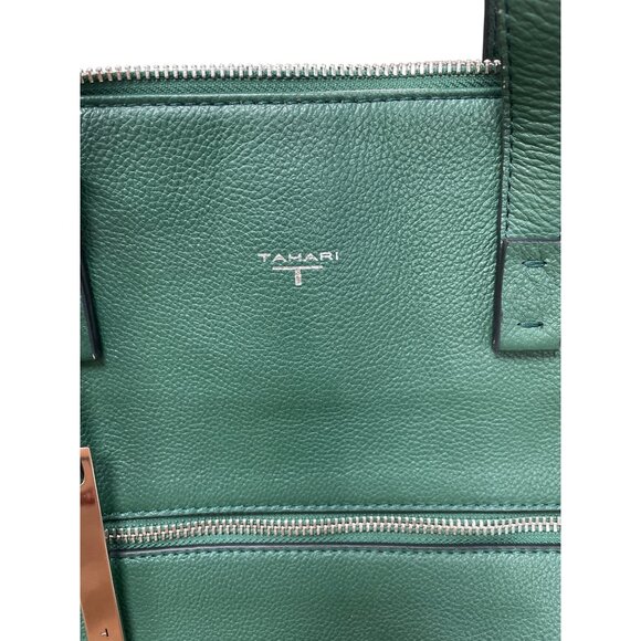 Tahari Womans Green Pebbled Leather Tote HandBag Silver Charm SKU 9355 - Picture 2 of 16